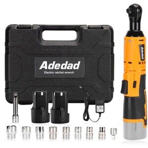 12V Electric Ratchet Wrench, 3/8" Drive, 40FT-LBS Power Ratchet with 2 Batteries